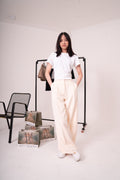 Pantalon con bolsillos y forro - Crema crepe